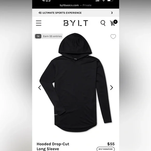 BYLT Premium Basics Black Hooded Drop-Cut Long Sleeve - Picture 2 of 4